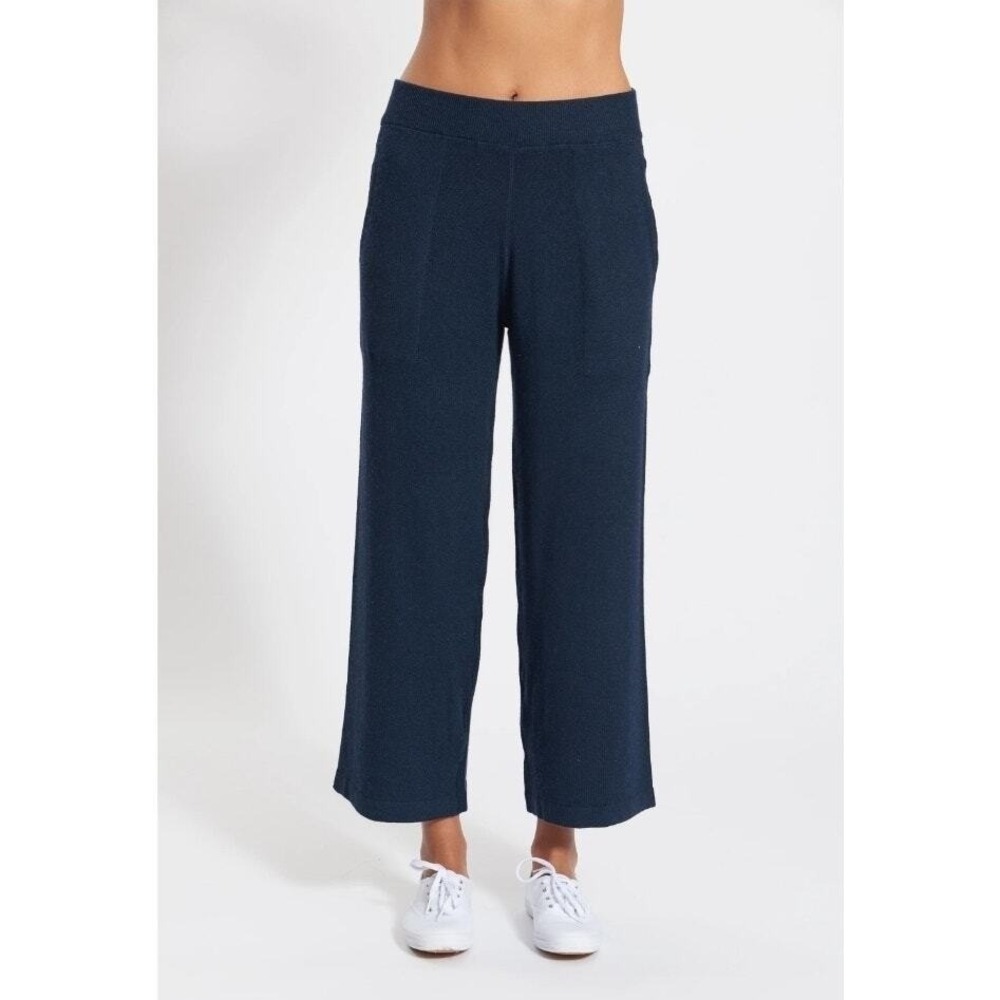 LEIMERE Chelsea Navy Blue Cashmere Blend Wide Leg Knit Crop Pants Large Pull On